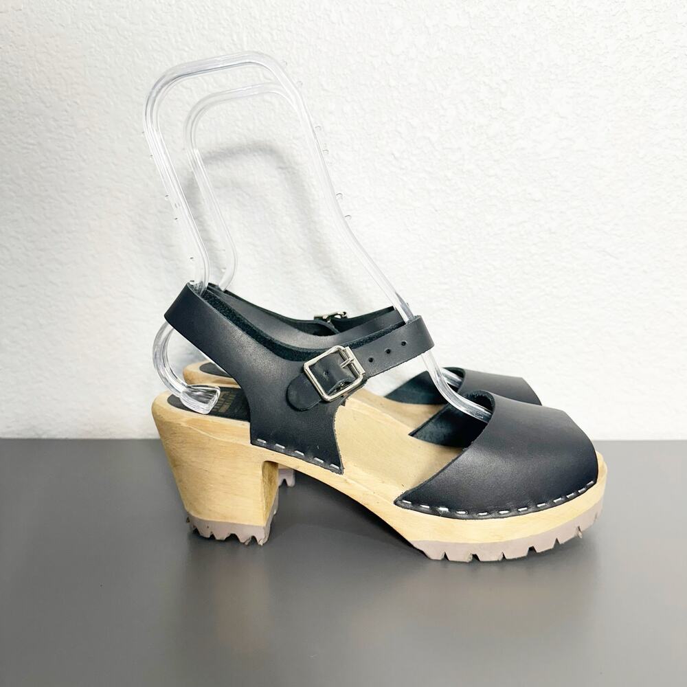 Mia Shoes Black Leather Clog Sandals - Picture 2 of 14